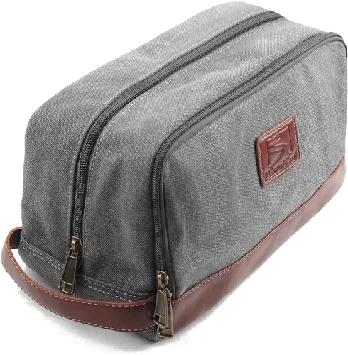 Vista 12 de Neceser de viaje para hombres y mujeres, organizador de artículos de tocador de lona resistente al agua, de cuero vegano, kit de Dopp colgante