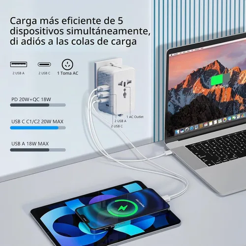 Vista 6 de Adaptador de viaje universal, adaptador de corriente internacional