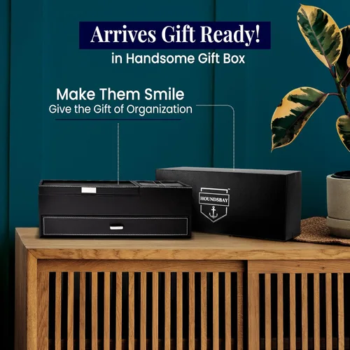 Vista 6 de HOUNDSBAY Captain Dresser & Nightstand Valet Organizador Caja de almacenamiento con Catchall y estación de carga (negro)