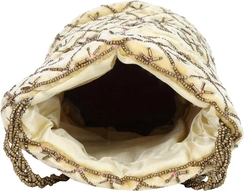 Vista 4 de Suman Enterprises Bolsa india Potli para boda, bolso de mano de novia de diseñador, bolsa de joyería, bolsa de adoración Potli para niñas y mujeres