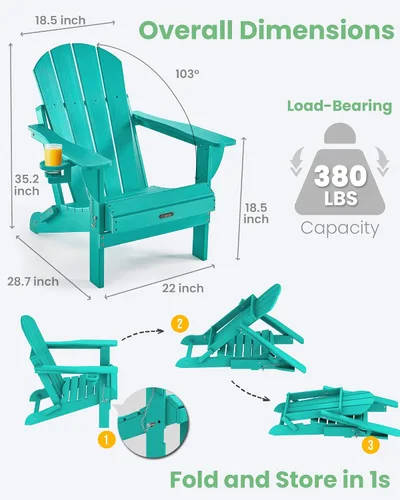 Vista 5 de Ciokea Silla Adirondack plegable con textura de madera, silla Adirondack para patio, resistente a la intemperie, silla de plástico para hoguera