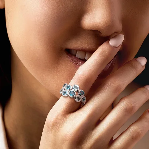 Vista 2 de Ross-Simons 2.50 ct. t.w. Tonal Blue Topaz Bubble Ring in Sterling Silver