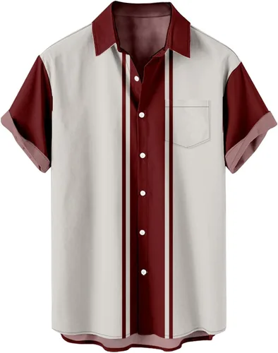 Vista 12 de Men's Color Block Button Down Shirts 2026 Summer Short Sleeve Hawaiian Shirt Loose Fit Lightweight Beach Vacation Tops