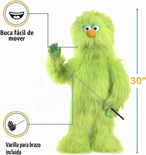 Vista 3 de Marioneta de monstruo verde de 30 pulgadas, marioneta estilo ventrílocuo de cuerpo completo