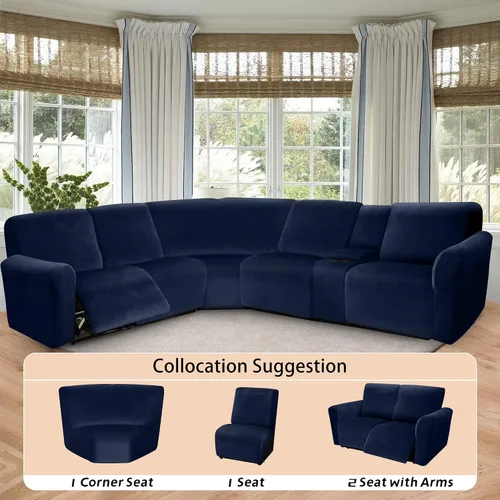 Vista 6 de Arfntevss Fundas de terciopelo a rayas para sofá reclinable, funda elástica para sofá modular en las esquinas, juego de fundas suaves y reclinables