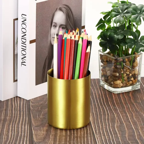 Vista 5 de PATIKIL Portalápices, paquete de 3 soportes para bolígrafos para escritorio, de acero inoxidable, organizador de tazas, soporte para brochas