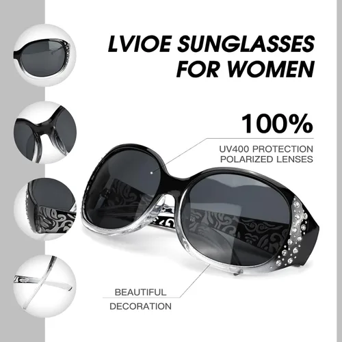 Vista 3 de LVIOE Gafas de sol polarizadas para mujer gafas de sol envolventes con diamantes de imitación con lente de protección UV LS008