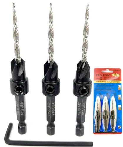 Vista 27 de FTG USA Juego de 3 brocas avellanadoras ajustables para madera #4 (7/64 pulgadas) con broca cónica para carpintería