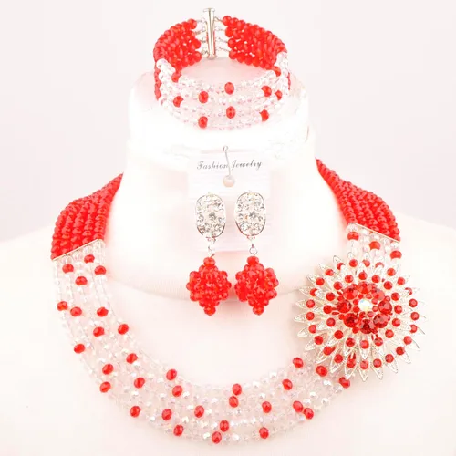 Vista 3 de 5 filas de cuentas africanas de moda para mujer, collar nigeriano, conjuntos nupciales de joyería de boda