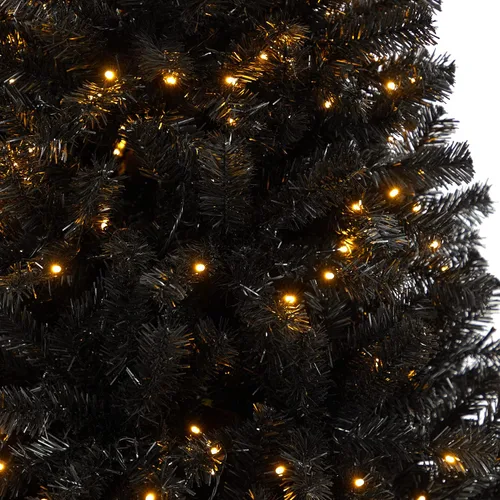 Vista 4 de Nearly Natural Árbol de Navidad artificial negro de 6 pies con 400 luces LED transparentes y 1036 puntas