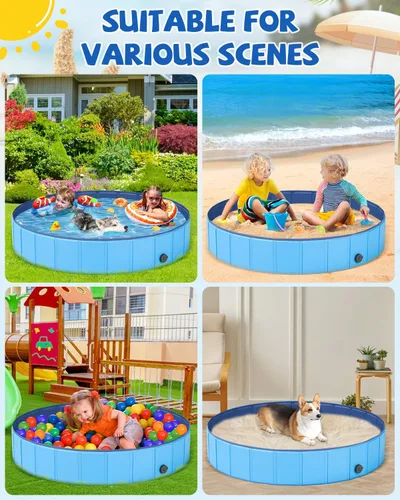 Vista 6 de YSJILIDE Piscina plegable para perros, piscina portátil de PVC para mascotas, baño plegable de plástico para perros y niños grandes, medianos y Azul