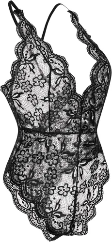 Vista 2 de Body de lencería de encaje para mujer una pieza cuello halter ropa de noche
