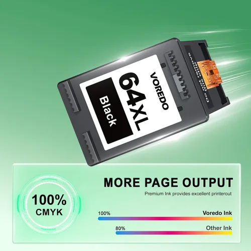 Vista 6 de Cartucho de tinta negra 64XL (paquete de 2) Reemplazo para tinta HP 64 para impresoras HP 64 Ink HP64 64 XL Cartucho de tinta negra para impresoras