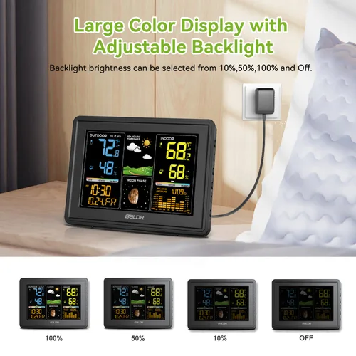 Vista 6 de BALDR Estación meteorológica Interior Termómetro Digital Color LCD Fase lunar Presión Barométrica Temperatura Humedad Monitor