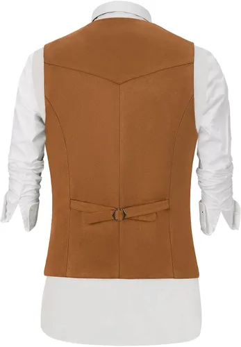 Vista 3 de Tuikayoo Chaleco de traje de cuero de ante para hombre, chaleco vintage vaquero occidental de ajuste regular