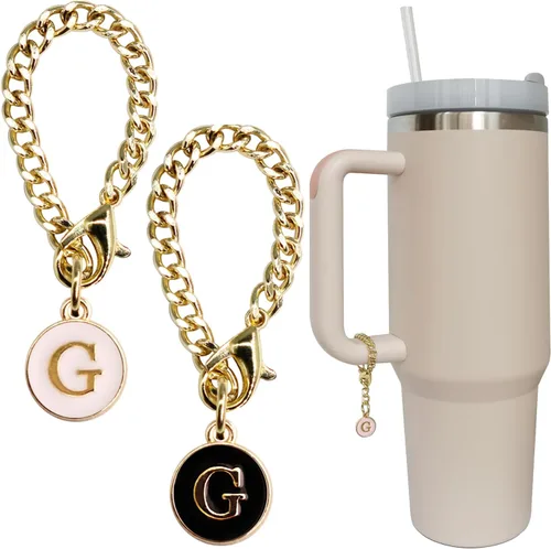 Vista 12 de Accesorios de dije de letra para vaso Stanley, 2 unidades, identificación con inicial de nombre, personalizable, para vaso Stanley