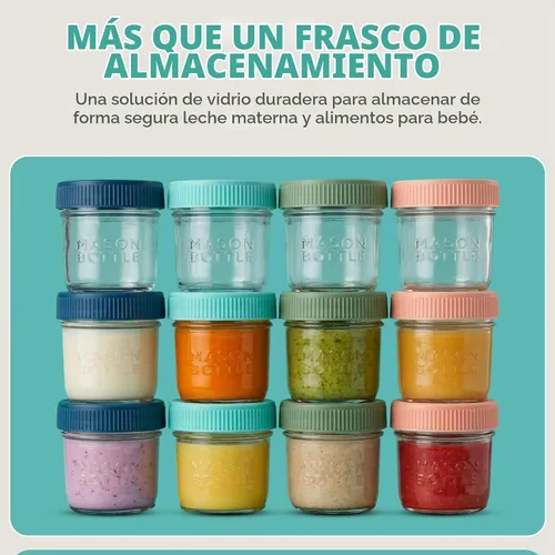Vista 5 de Mason Bottle Tarros de almacenamiento de leche materna de vidrio con tapas