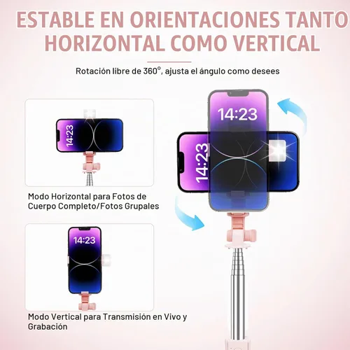 Vista 8 de Palo selfie con control remoto recargable y luz (1 unidad), trípode para iPhone, soporte de teléfono celular para grabación de video, soporte