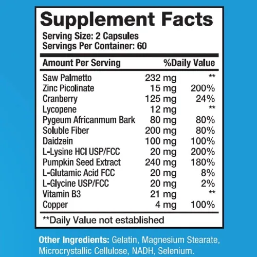 Vista 5 de Complejo de próstata, mezcla de palma enana americana 1000 mg (120 cápsulas)