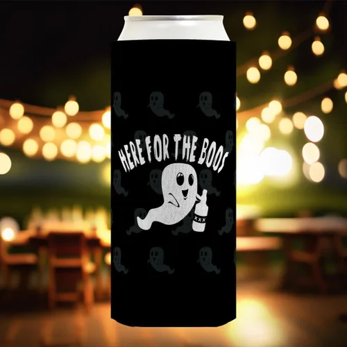 Vista 7 de Decoración espeluznante de Halloween Bebe brujas aquí para los abucheos 2 caras Paquete de 2 termoenfriadores ultra delgados para latas