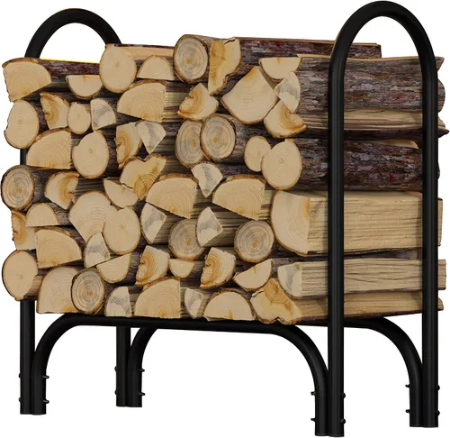Vista 10 de Fire Beauty Kit de soporte ajustable para leña, soporte de almacenamiento de madera para chimenea, polvo negro, acero recubierto, exterior e