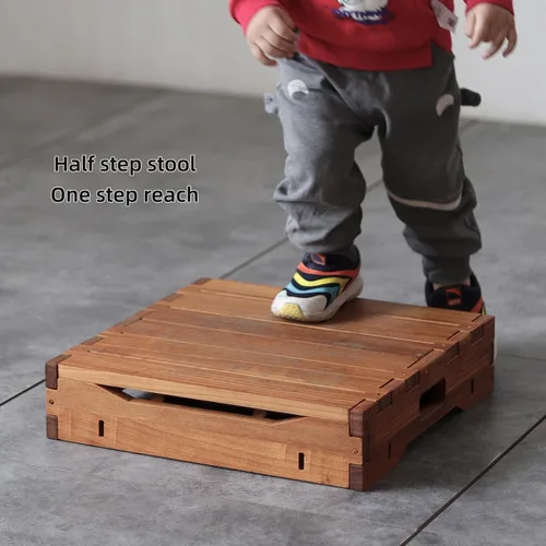 Vista 6 de Plataforma de madera de 3.7 pulgadas de altura. Taburete de un escalón más grande de 31.5 pulgadas para adultos y personas mayores. Escalón