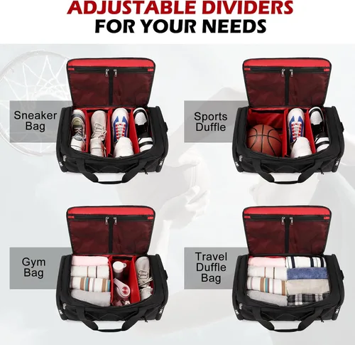 Vista 4 de Bolsa de deporte para viajes, deportes al aire libre, bolsa de zapatos para 4 pares de tenis hasta la talla 14, bolsa de viaje con 3 divisores