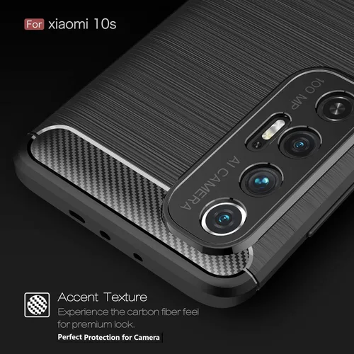 Vista 5 de Funda compatible con Xiaomi Mi 10S, cubierta de diseño de textura de fibra de carbono, funda de absorción de impactos diseñada para Xiaomi Mi 10S
