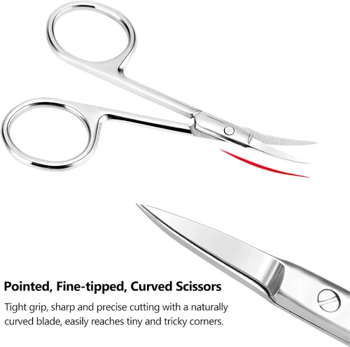 Vista 4 de Paquete de 2 tijeras para cutículas y tijeras de aseo extrafinas para manicura y pedicura, hoja curvada precisa punta puntiaguda kit de aseo