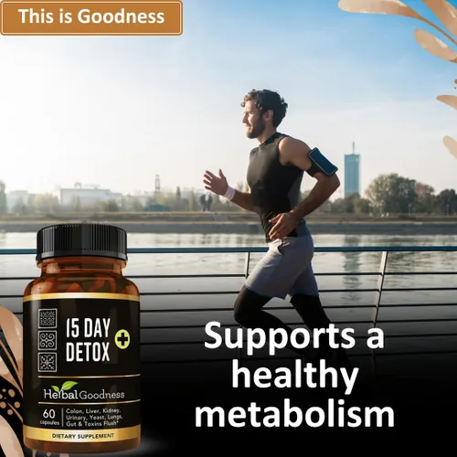 Vista 4 de Herbal Goodness Cápsulas de desintoxicación de 15 días (60 cápsulas) - Desintoxicación natural del cuerpo, apoyo para limpieza del colon, suplemento