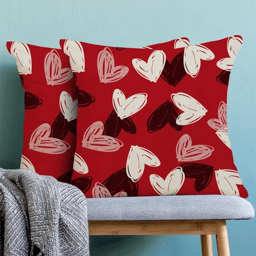 Vista 2 de Fundas de almohada de San Valentín 18x18, almohadas decorativas de exterior con corazones de amor rojo rosa para sofá, decoración de aniversario