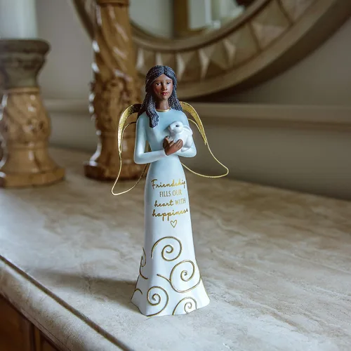 Vista 9 de Pavilion Gift Company Friendship Fills Our Heart with Happiness-Figura coleccionable de ángel de resina de conejo afroamericano de 7.5 pulgadas