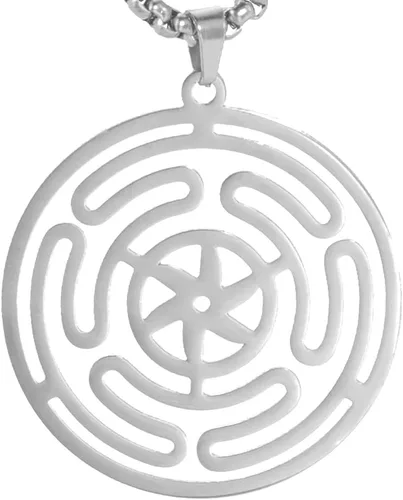 Vista 5 de Hekate - Collar de rueda de Diosa Hekate, collar con dije de hekate Strophalos, collar con símbolo de Hécate, acero inoxidable, rueda de Hécate