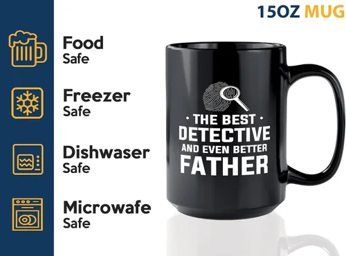 Vista 4 de Taza de café detective de 15 onzas, color negro, el mejor detective, policía, patrulla, policía, policía, policía, policía, policía, policía, jefe