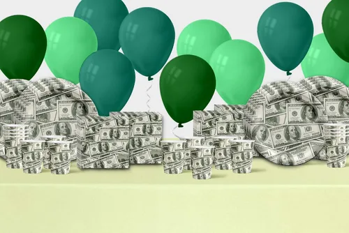 Vista 7 de Dinero $100 Dollar Billetes Fiesta de Cumpleaños Suministros Set Platos Servilletas Tazas Vajilla Kit para 16