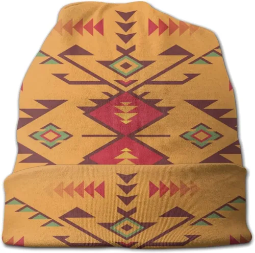 Vista 4 de Gorras de gorro nativo del suroeste americano, indio azteca azteca, suéter de punto de calavera, gorro de invierno y verano cálido