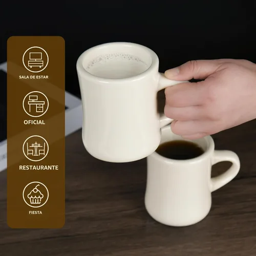 Vista 7 de Juego de 4 tazas de café blancas de 11 onzas, ideal para juego de cocina, viajes y té caliente (crema)