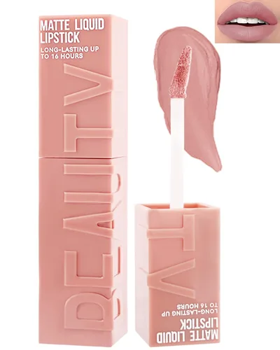 Vista 18 de Lápiz labial líquido mate para mujeres - 2 unidades, rosa nude y rojo vino, tinte labial altamente pigmentado, brillo labial mate aterciopelado