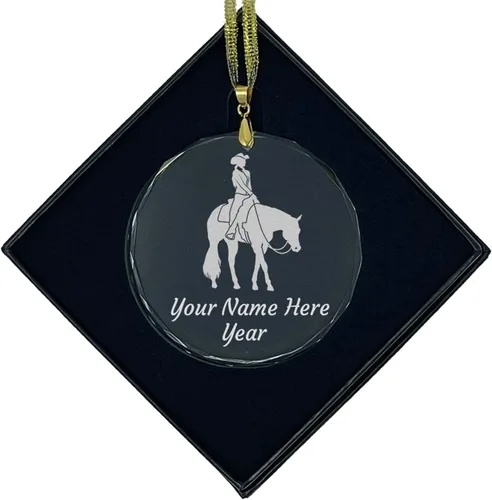Vista 6 de LaserGram Adorno de Navidad, caballo de placer occidental, grabado personalizado incluido (forma de diamante)