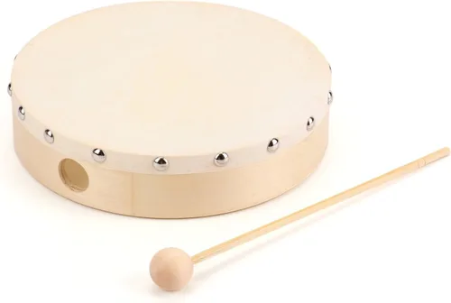 Vista 9 de Foraineam 3 Pack 8 Pulgadas de Tambor de Mano con Cabezal de Piel de Cabra, Marco de Madera con Baqueta