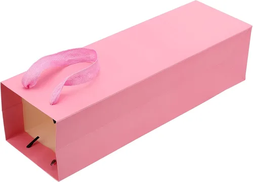 Vista 5 de SEUNMUK Paquete de 30 bolsas de regalo para botellas de vino rosa, 13.8 x 4.3 x 3.5 pulgadas, papel fuerte grueso de 250 GSM con asas para fiestas