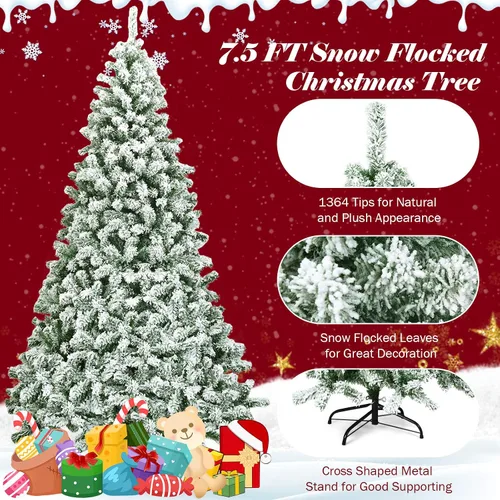 Vista 4 de GOFLAME Árbol de Navidad con bisagras flocadas de nieve de 7.5 pies, pino clásico realista con soporte plegable y flexible, hojas gruesas de PVC