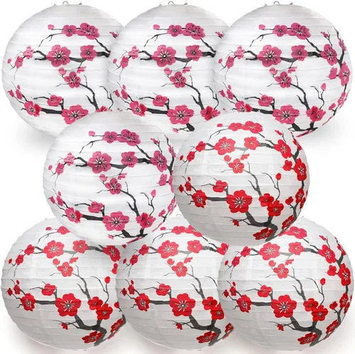 Vista 10 de LYART 4 piezas de pantalla de lámpara de papel con diseño de cereza china/japonesa para restaurante, iglesia, regalo de boda, favores de fiesta