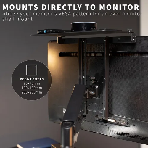 Vista 4 de VIVO 13 pulgadas Montura de estante para monitor VESA sobre y bajo, para dispositivos multimedia, altavoces, routers y más, compatible con VESA