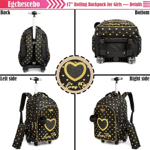 Vista 3 de Egchescebo Mochilas escolares para niños, mochila con ruedas para niñas, equipaje con ruedas