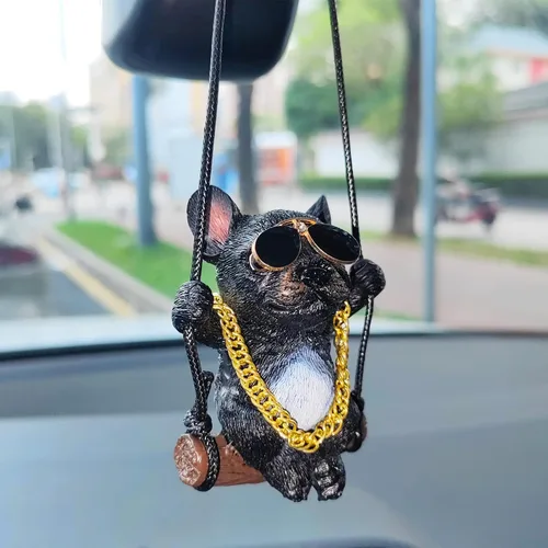 Vista 7 de Adorno colgante de coche con diseño de perro oscilante, lindo encanto de bulldog para decorar el auto para mujeres/hombres, pequeños regalos