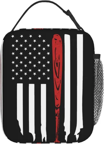 Vista 3 de Miaoquhe Lonchera de béisbol para hombres, bolsa de béisbol con bandera estadounidense para mujeres, bolsa de almuerzo para niños, bolsa de almuerzo