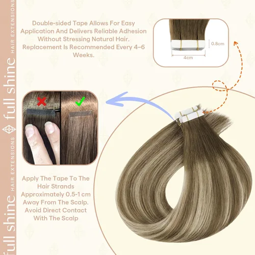 Vista 4 de Fshine Extensiones de cabello humano real con cinta adhesiva de 20 pulgadas, extensiones de cabello humano degradado 3 que se desvanece a marrón 6