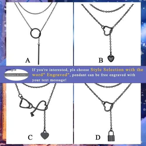 Vista 3 de FOCALOOK Lariat Y-Necklaces Long Necklaces for Women Long Black Necklaces Gold Necklaces for Women Drop Lock Necklaces for Women Front