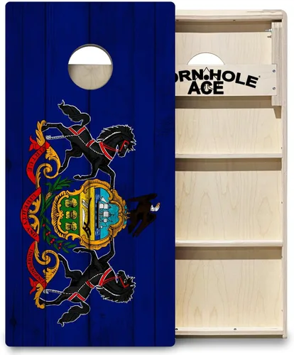Vista 14 de CornholeAce ACE PRO State Flags Professional Cornhole Boards - No Bounce! Triple Wide Legs, 3/4" Baltic Birch Plywood, Handles, Regulation Size Texas